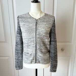 Talbot Colorblock Knit Zipper Cardigan Jacket black and white metallic Size SP